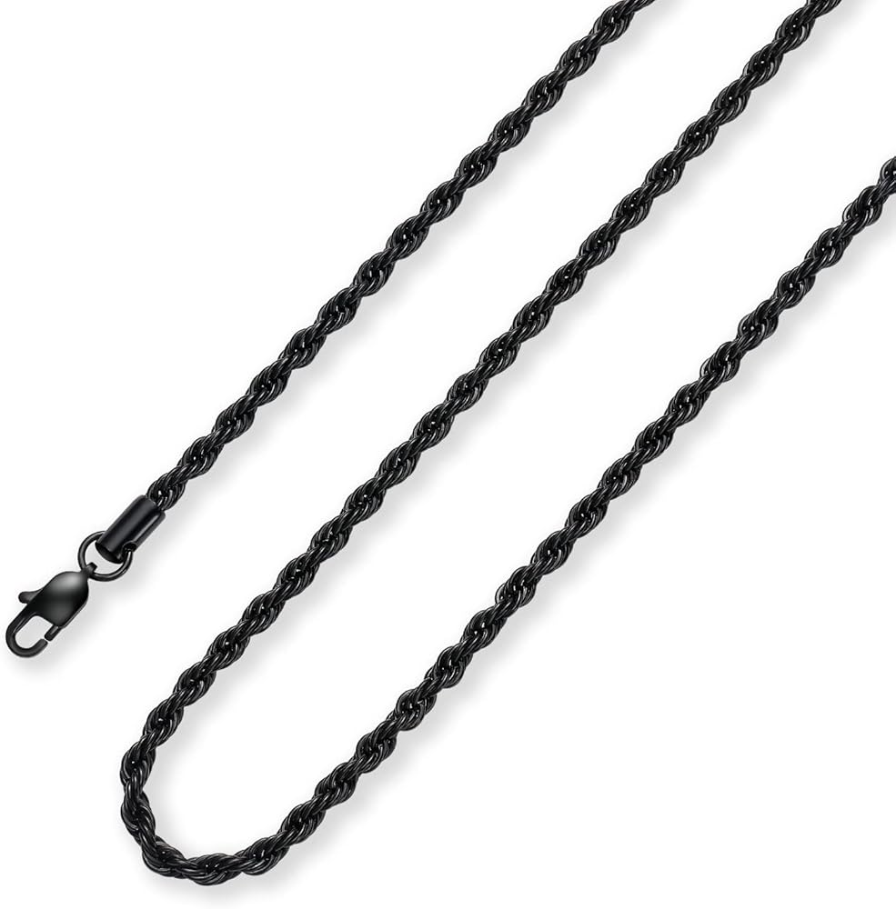 Thin Rope Chain SS Black 18inch