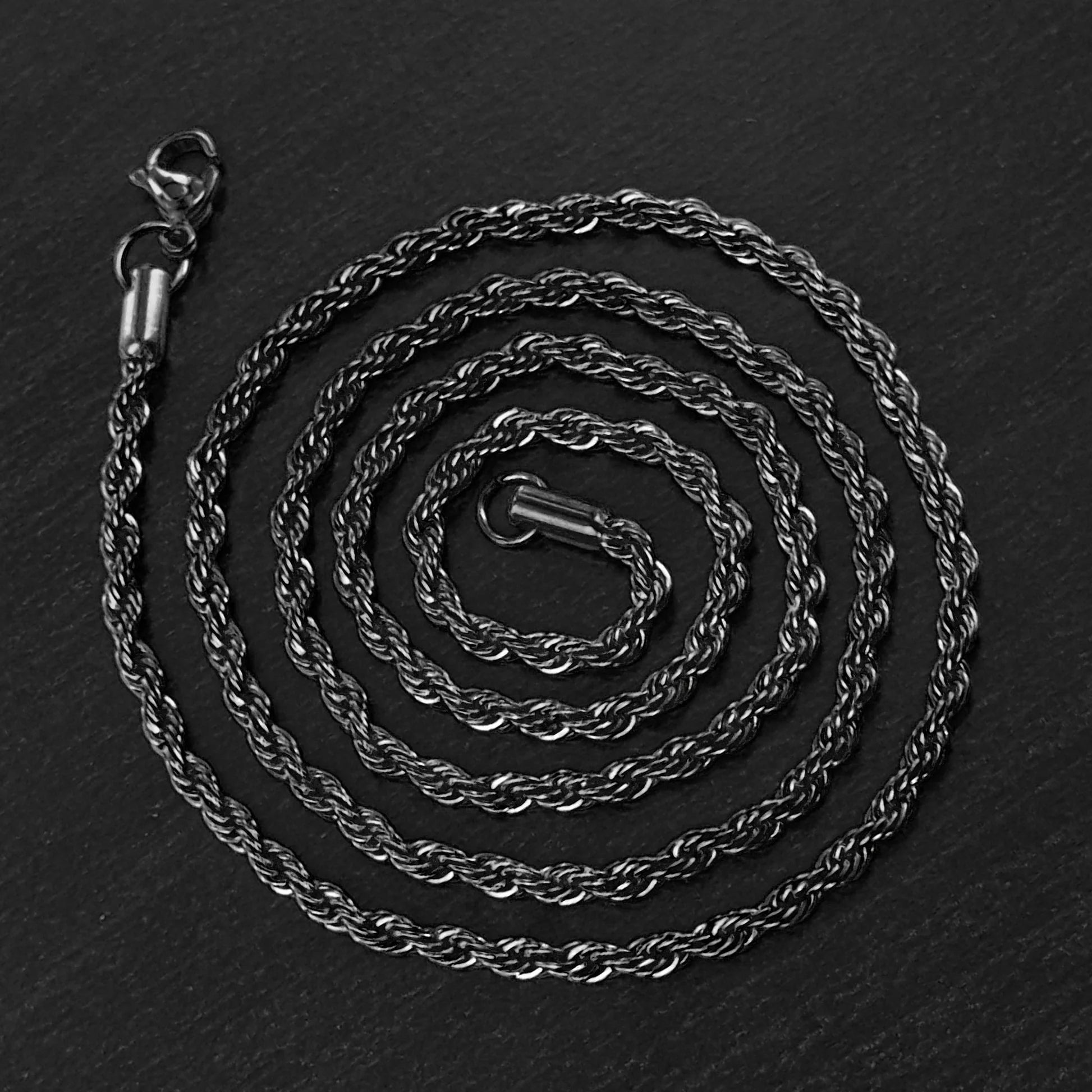 Thin Rope Chain SS Black 18inch