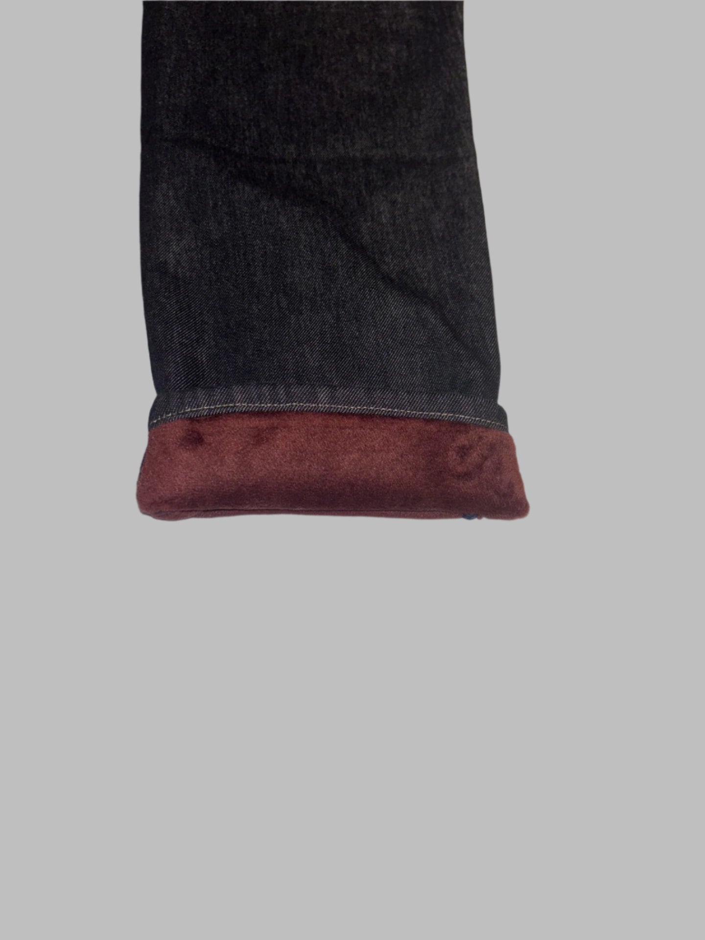 Black Denim Jeans Burgundy Suede