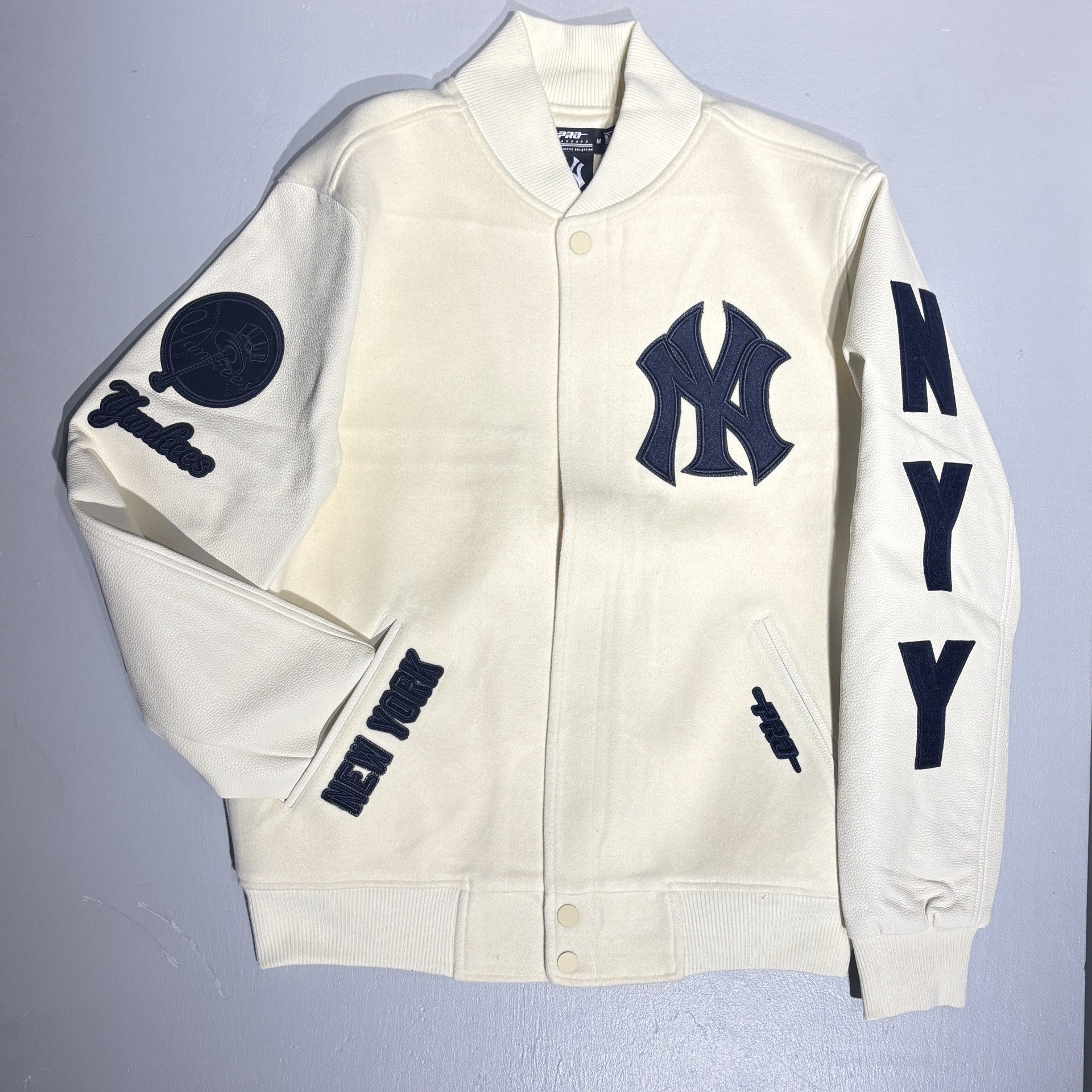 New York Yankees Triple Tonal Varsity Jacket Eggshell