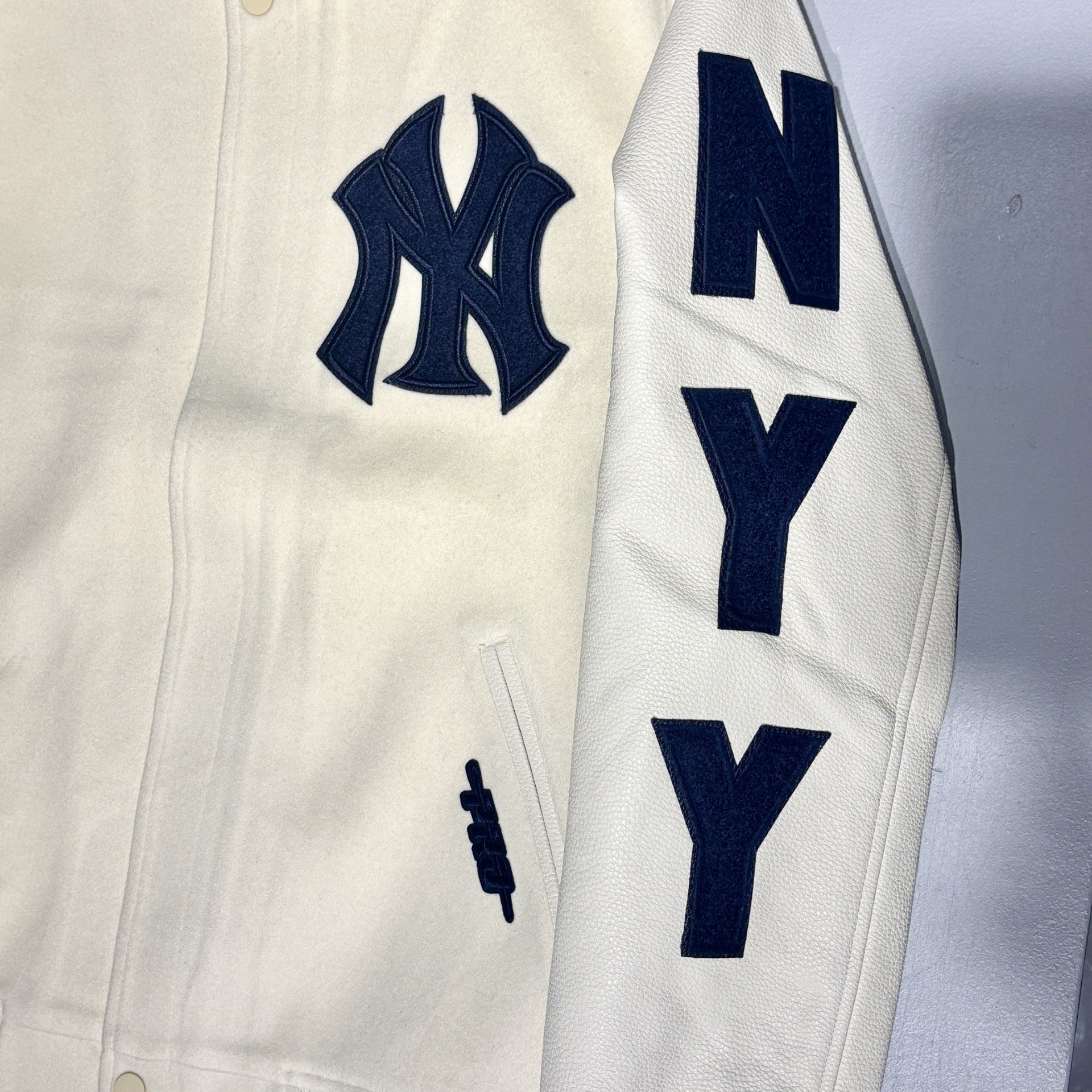 New York Yankees Triple Tonal Varsity Jacket Eggshell