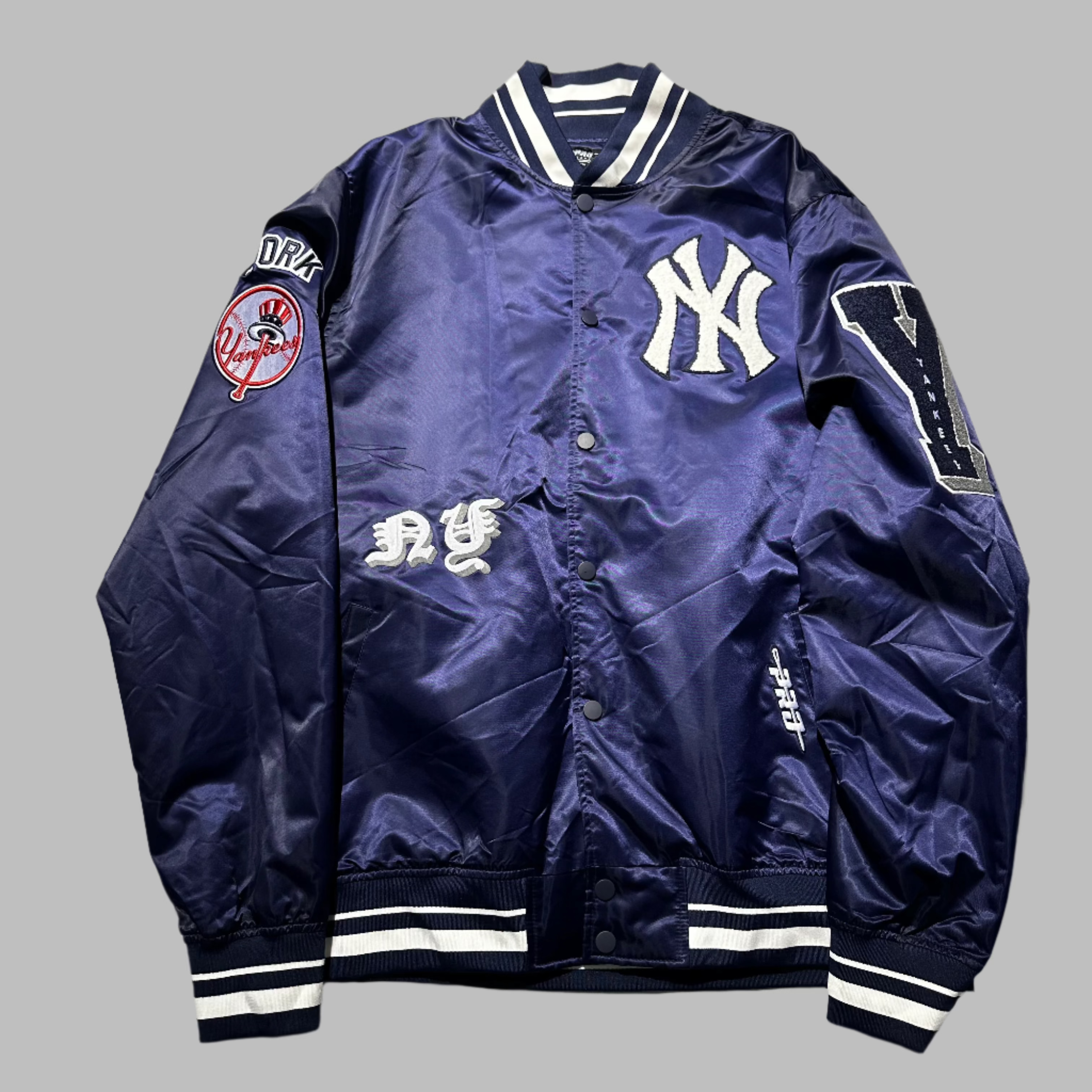 New York Yankees Old English Rib Satin Jacket Midnight Navy