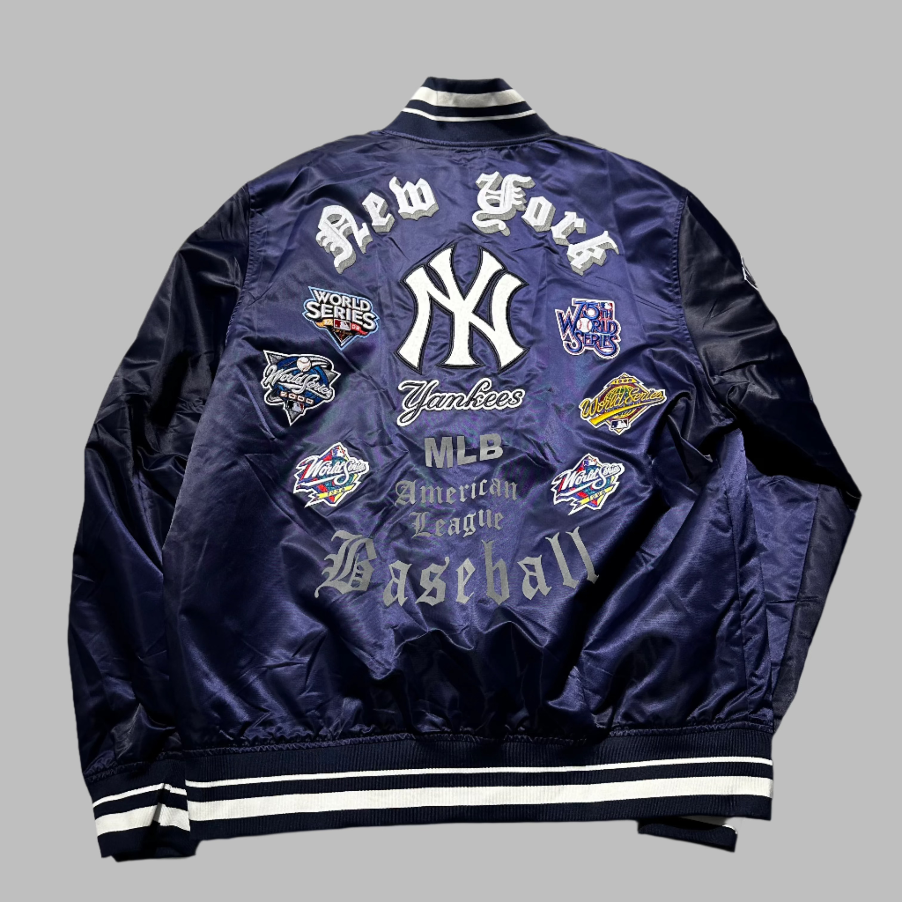 New York Yankees Old English Rib Satin Jacket Midnight Navy