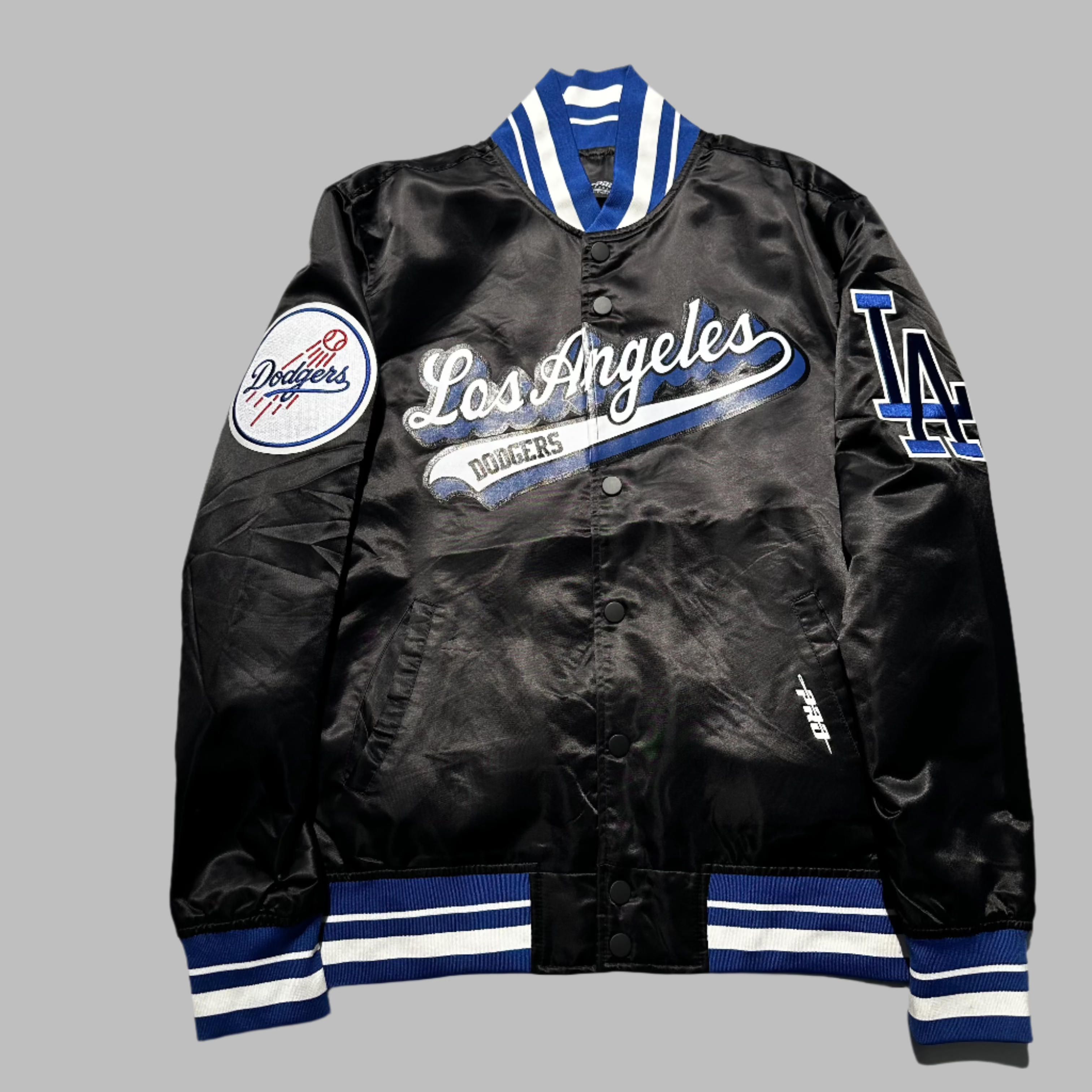 Los Angeles Dodgers Script Tail M Satin Jacket Black Dark Blue