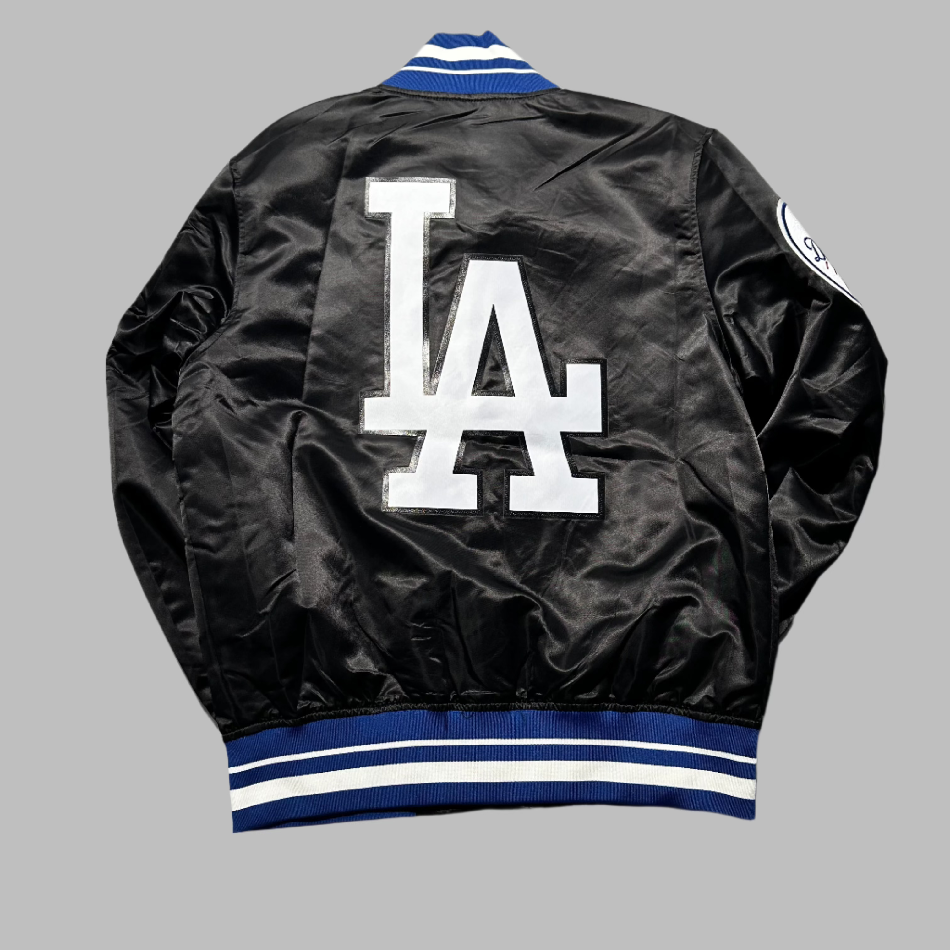 Los Angeles Dodgers Script Tail M Satin Jacket Black Dark Blue